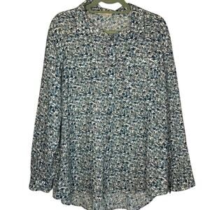 Women's Foral Cotton Blouse‎ Ruff Hewn Size 2X Button Down Garden Cottage Core